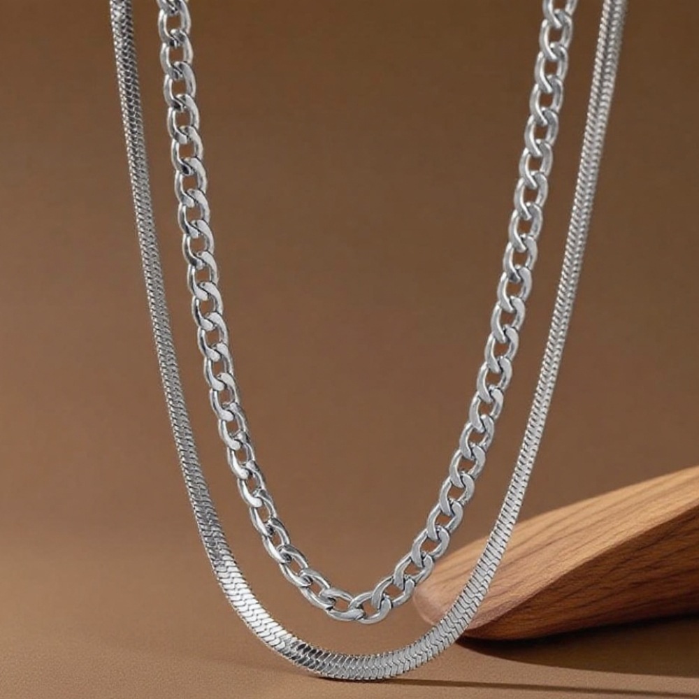 Cross-Border Titanium Steel Double Layer Stacked Necklace For Women, Light Luxury, High-End Feel, Non-Fading Collarbone_voghion.com