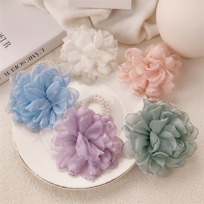 Hijo de malla forest temperamento hermosa flor anillo de cabello femenino temperamento simple cuerdas de cabello cinta de goma alta cola de caballo