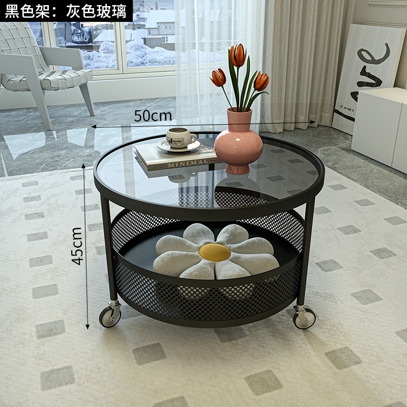 法式奶油风可移动茶几小户型客厅家用沙发边几桌带轮迷你圆桌|undefined