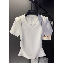 深圳南油chic冷淡系高级感短款上衣设计感小众白色短袖t恤女夏季