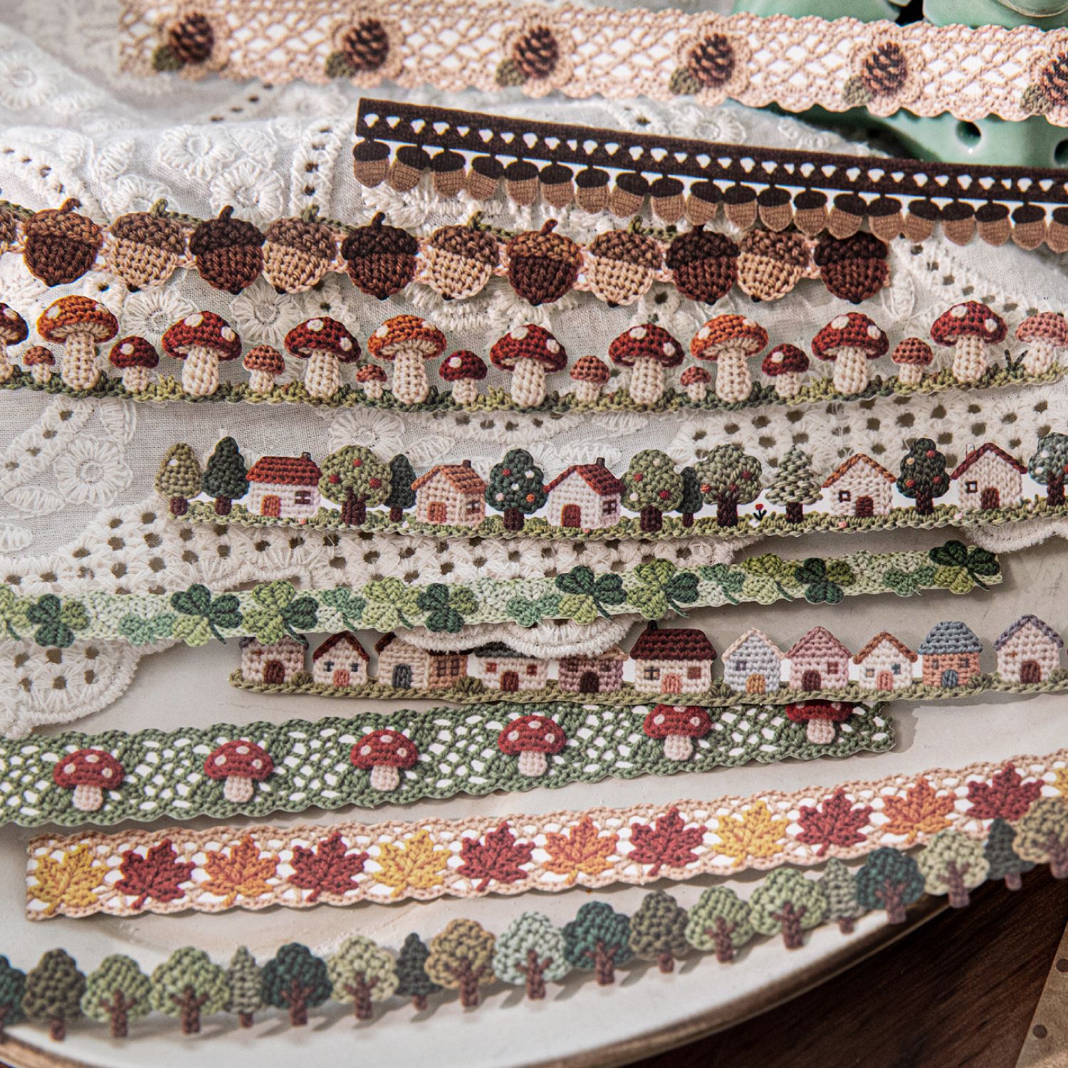 Long Strip Hard Card Stickers, Handmade Crochet Flowers, Vintage Creative Materials for Journaling, Border Base Decoration, Collage Art