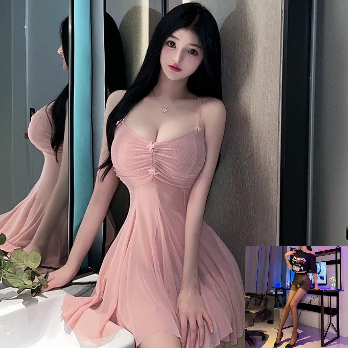 스킨 컬러 블랙 오픈 가랑이 양말