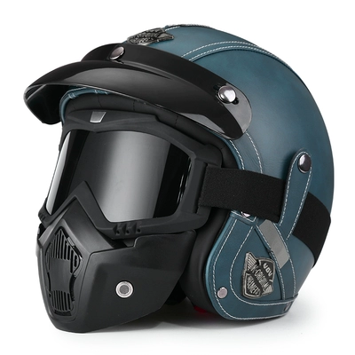Motosiklet dəbilqələri — and winter pedal 3/4 helmet - m-navy-blue-style-mirror-set-leave-a-message-to-change-to-a-transparent-mirror-free-brim-face-towel
