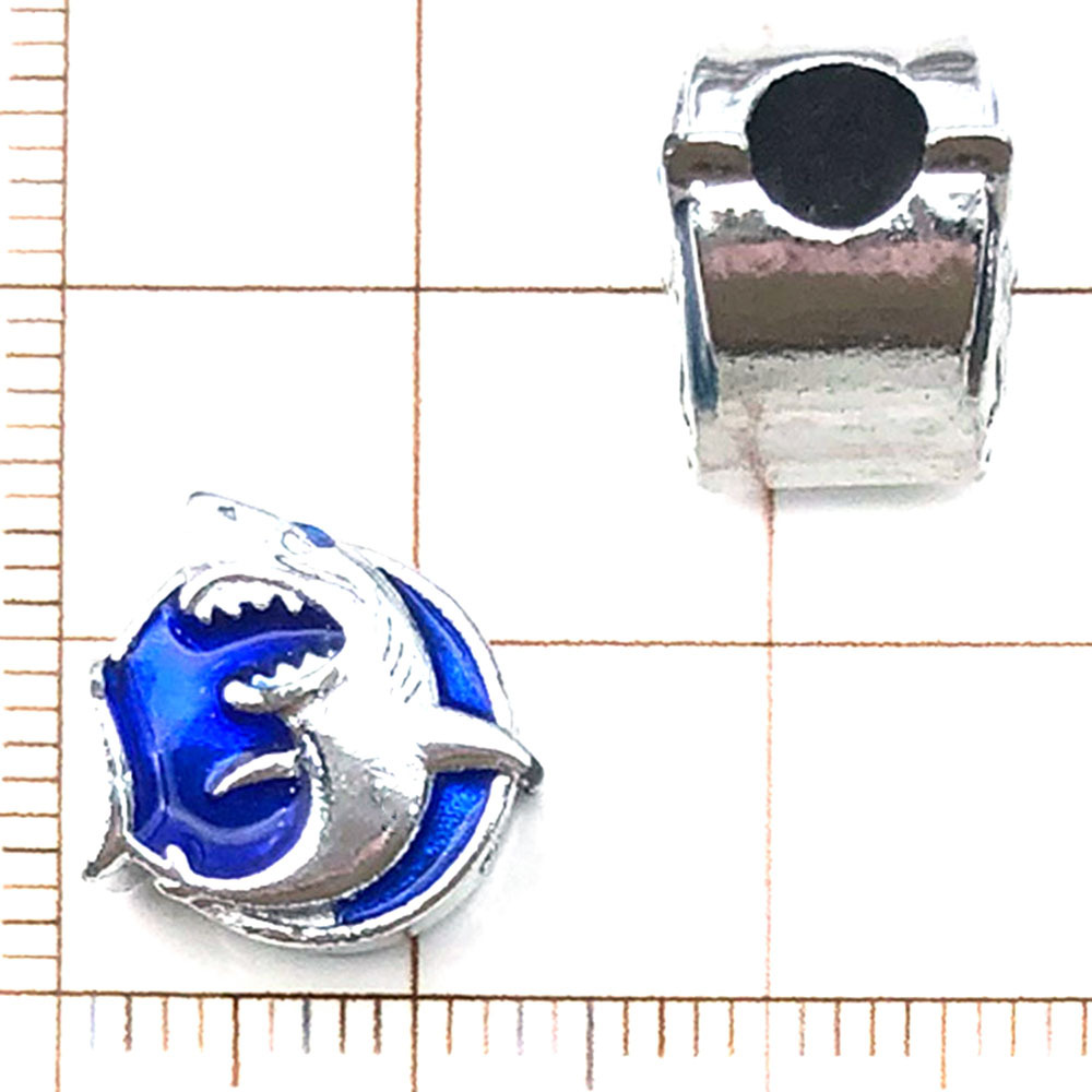 19835-YC-蓝色锌合金大鲨鱼大孔珠13x12孔5mm-