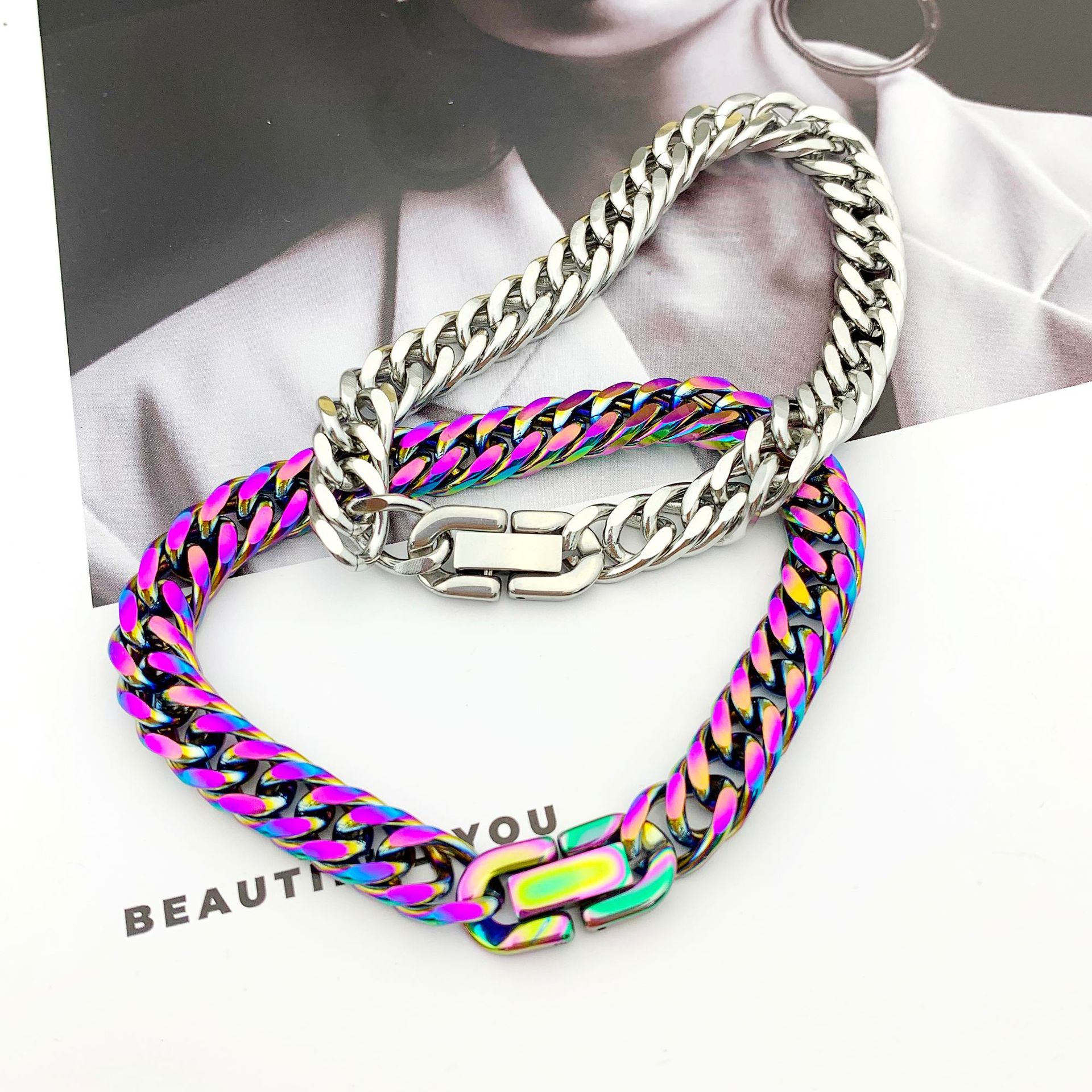 40g Weight Bracelets Classification Titanium Steel Chain Material Cuban Link Chain Curb Chain Chain Type 1 Piece Quantity Daily Occasion Titanium Steel Material Geometric Pattern All Seasons Season Men's Gender Hip-Hop Style Hip-Hop Geometric Titanium Steel Men's Bracelets Men's Chain Bracelets 3