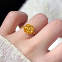 999足金包银首饰周家款镂空拉丝小方糖开口戒指情人节七夕送女友