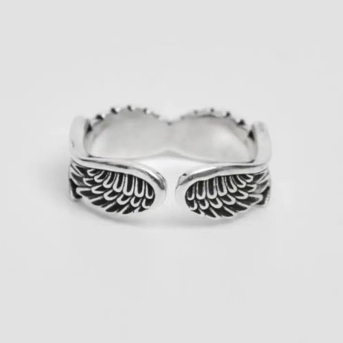 Chiba new hot selling angel wings feather wings ring European and American vintage Thai silver black open ring jewelry