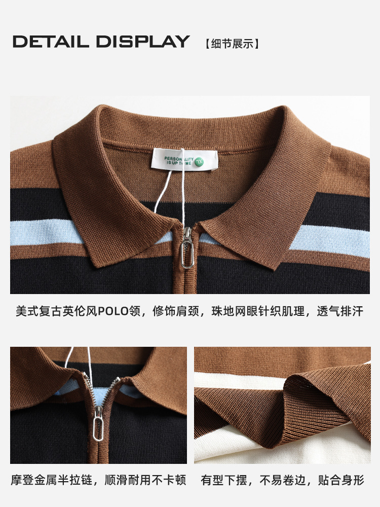 Polo de punto de color contraste para hombre Europa y Estados Unidos golf transfronterizo verano con solapa casual de manga corta ropa de hombre de alto nivel