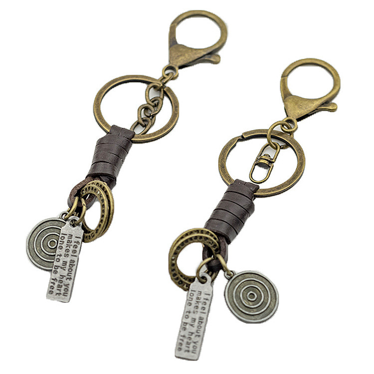 New wool ball cowhide key chain pendant DIY vintage lobster buckle accessories semi-finished free ring