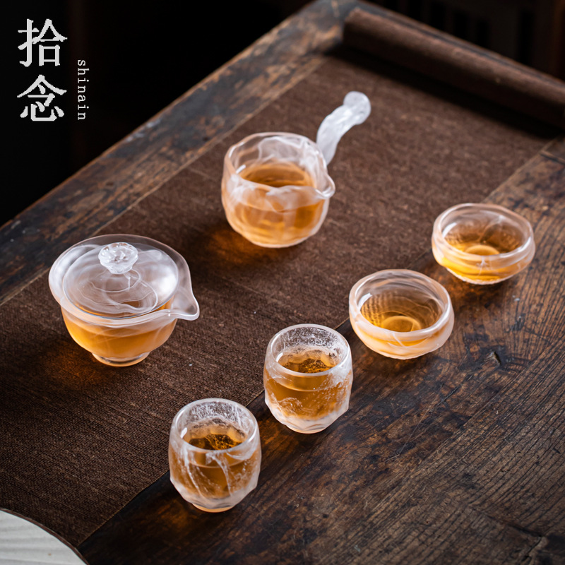 拾念冰冻烧盖碗琉璃茶碗古法玻璃云雾高端轻奢功夫茶具套装日式