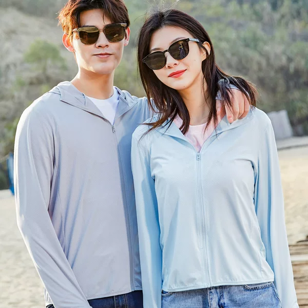 Summer Outdoor Couple's Sun Protection Clothing, Anti-Uv, Breathable Ice Silk Hooded Sun Protection Clothing, Can Be Customized with Logo, Company Team Building