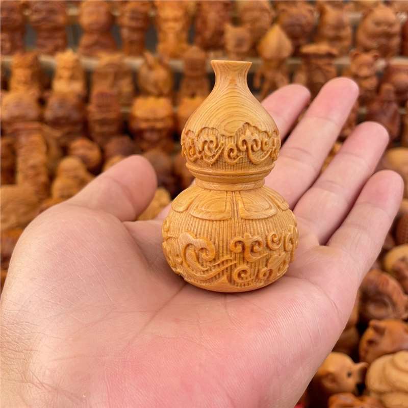 天然太行ヒノキ木彫り吉祥雲ひょうたんハンドピース縁起の良い祝福と祝福の装飾品家の装飾工芸品|undefined