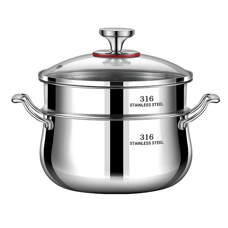 Суповой набор из нержавеющей стали 316, многофункциональная паровая кастрюля с двумя ручками, молочная кастрюля, дополнительная кастрюля для пищи, газовая конфорка, универсальная кастрюля