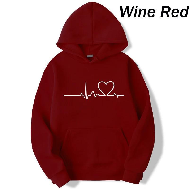 New Women Casual Hoodies Autumn/Winter Heartbeat Print Men L