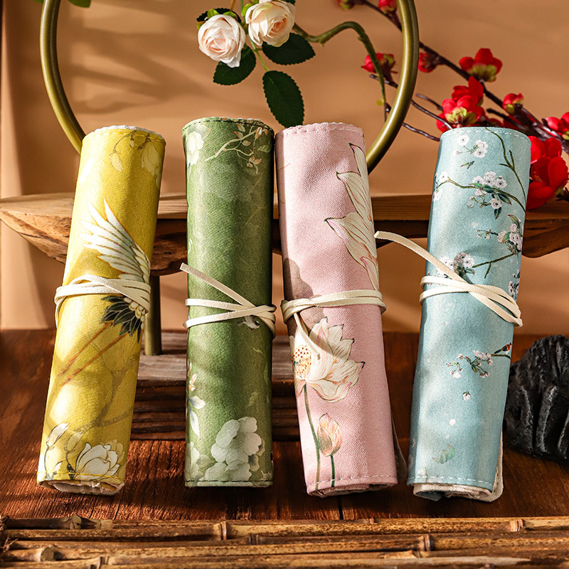 Teñido de seda estilo Palacio caja lápiz estilo antiguo Serie 4 creativo retro gran capacidad papelería bolsa almacenamiento para estudiantes