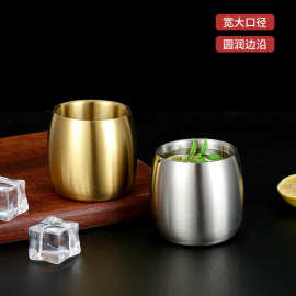 304不锈钢加厚韩式双层啤酒杯咖啡杯冷饮杯果汁杯茶杯餐厅小酒杯