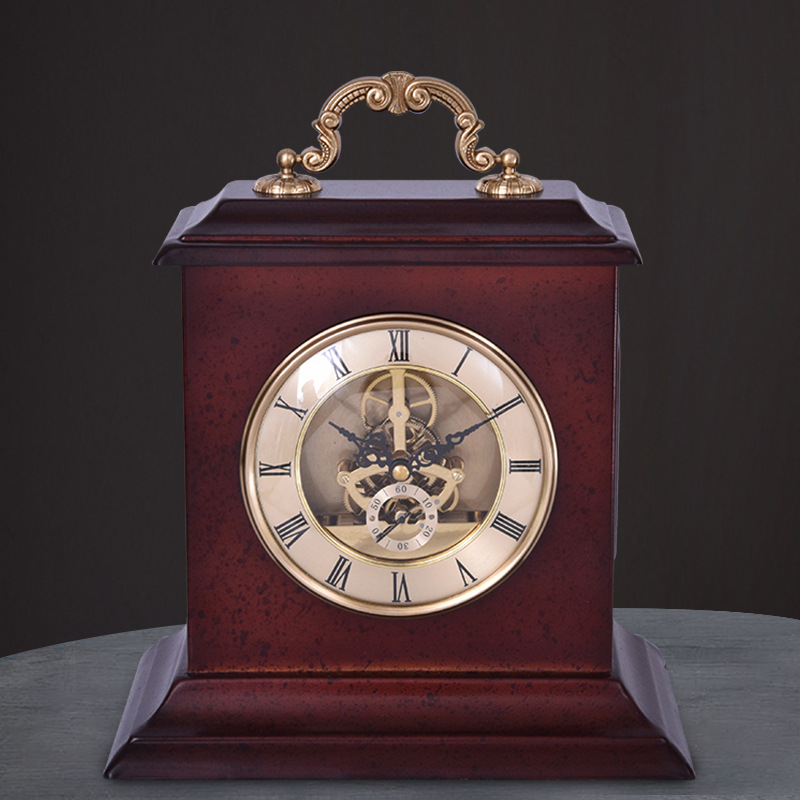 美式复古机器台钟仿古创意齿轮座钟床头柜欧式时钟家用饰品摆件表