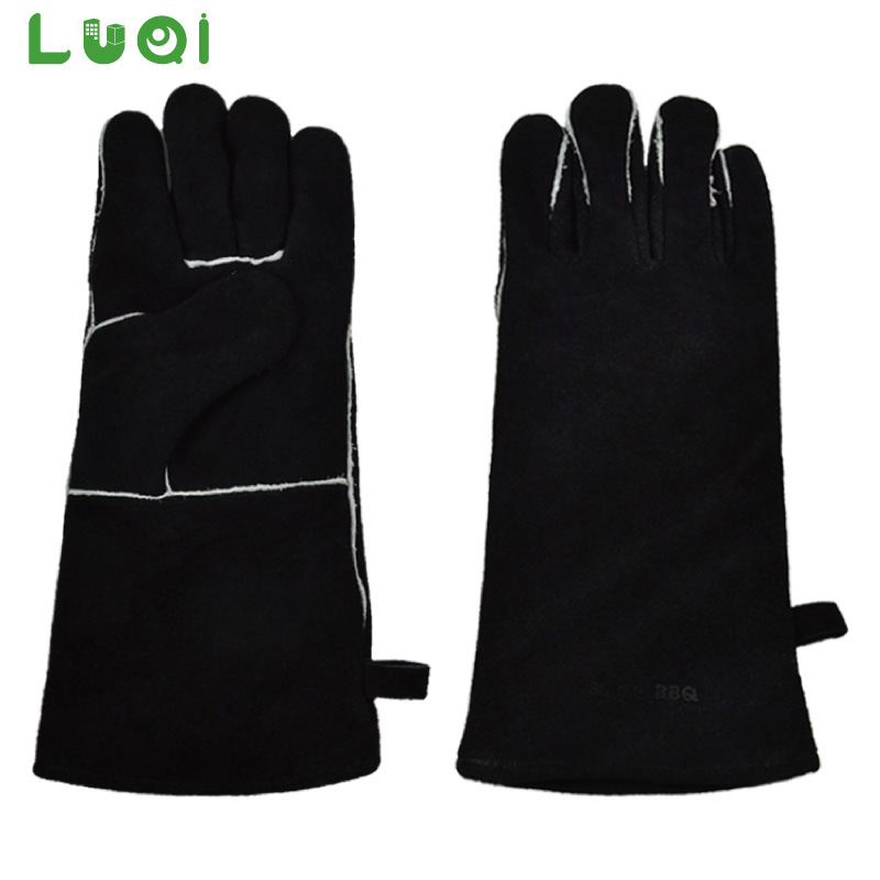 Long welding leather gloves insulated barbecue oven oven fireplace…