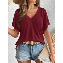 Z 47217 V-neck ruffled casual T-shirt V ���Ҷ������ T ��