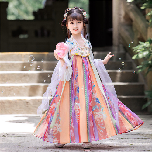 Girls pink Hanfu fairy dress for kids chinese Ancient traditional folk Underwear Skirt Tang dynasty empress princess cosplay Dress