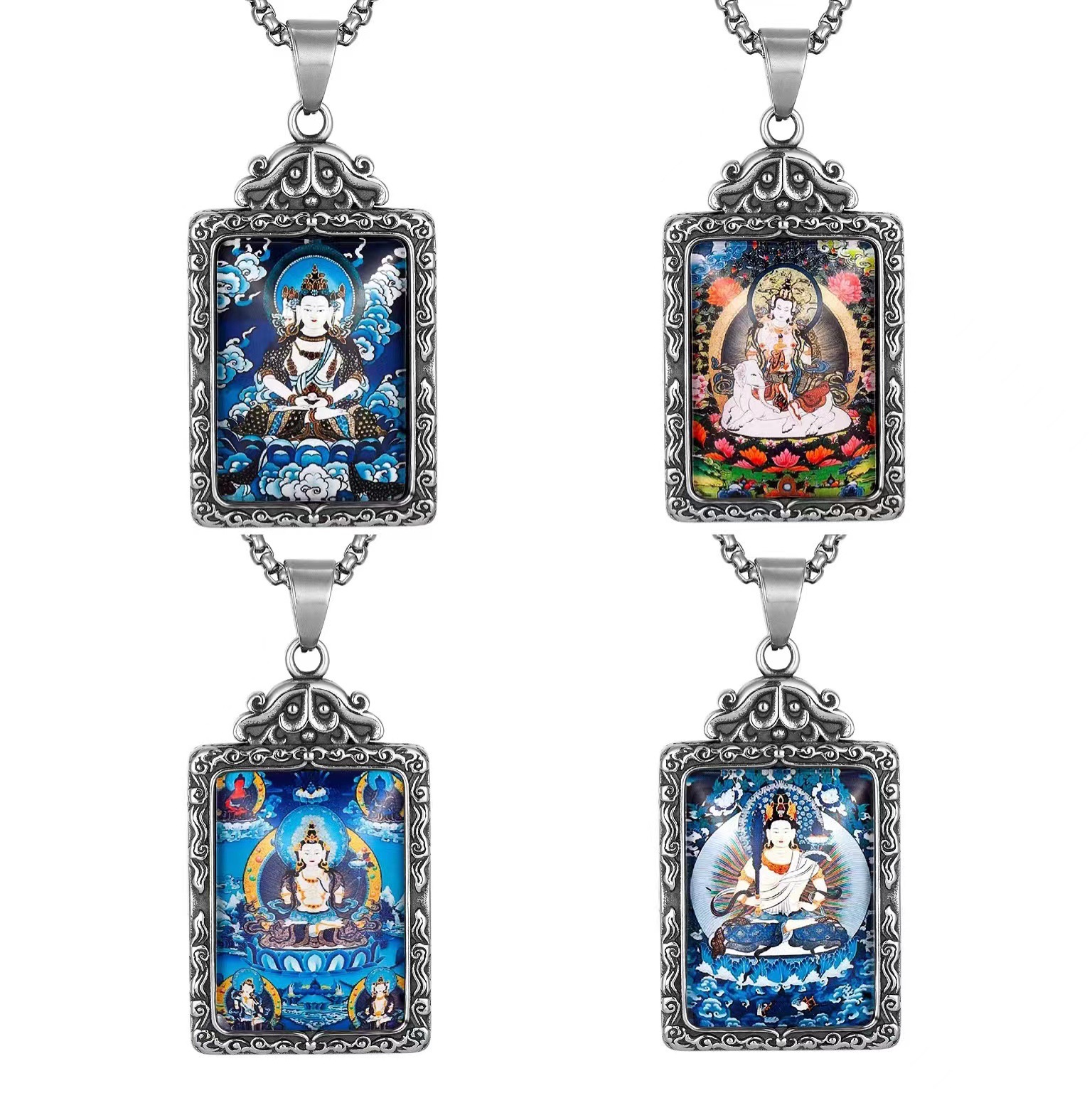 새로운 티타늄 스틸 조디악 가디언 THANGKA BENMINGFO 펜던트 레트로 트렌디 남성용 맞춤형 펜던트 216035