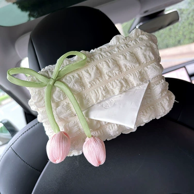 Car Tissue Box Car Creative Car tissue box/set - tulip-pink-puff-tissue-box