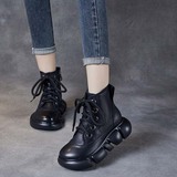 以一 Martens, демисезонные кожаные туфли на платформе, флисовые короткие сапоги для отдыха, ботинки, воловья кожа