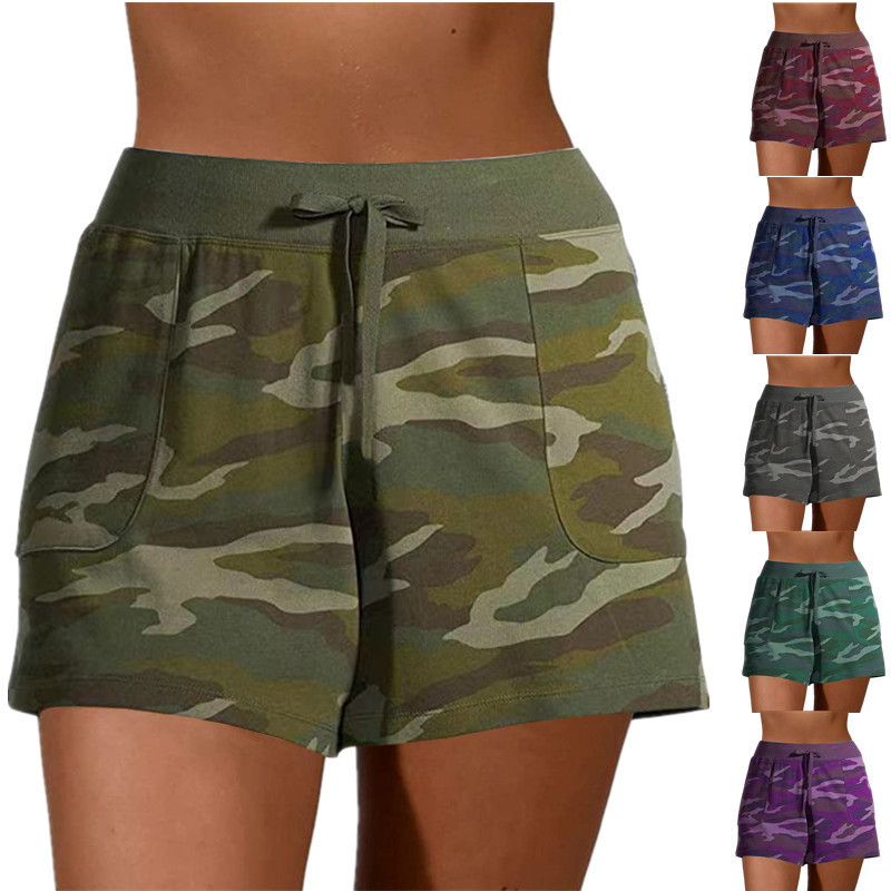 2022 Amazon wish independent station Europe and the United States cross-border summer new camouflage sports lace-up casual shorts women