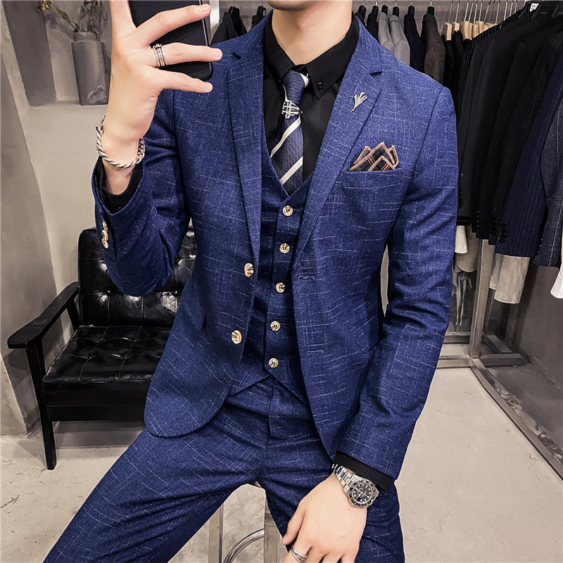 Men's Clothing slim fit dark pattern men's two button suit three piece suit spring and autumn style gentleman men's suit vest pants_voghion.com