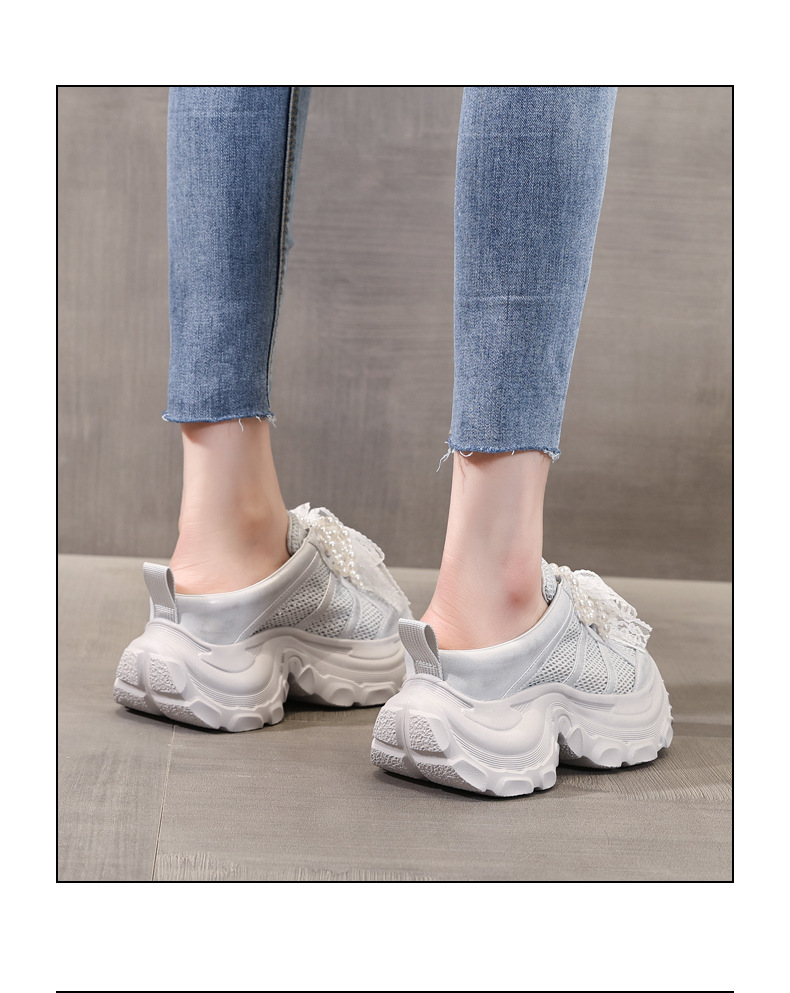 Dép lê bít mũi sneaker nữ đế dày tăng chiều cao mặt lưới thoáng khí — Màu trắng, Màu bạc chi tiết 16