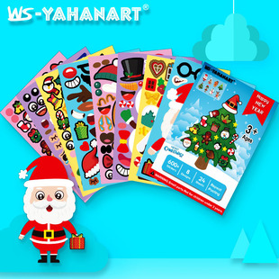 Cross border hot sale children's cartoon Christmas DIY expression sticker snowman Christmas tree New Year party decoration sticker