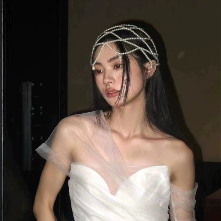 Японские и корейские классические сетчатые жемчужные кисточки на лбу цепи сладкие темпераментные свадебные головные уборы ручной работы