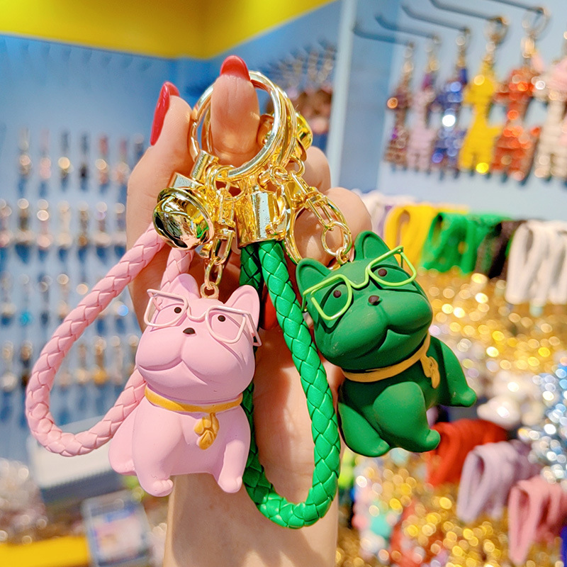 Gafas de resina de dibujos animados método de lucha de perros llavero mujer lindo creativo perro exquisito llavero de coche colgante de bolsa