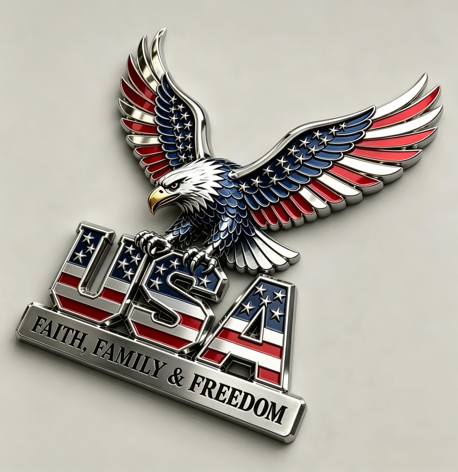 In Stock Usa Faith Family Emblem Metal American Eagle Car Sticker 3D White-Headed Eagle Car Decal