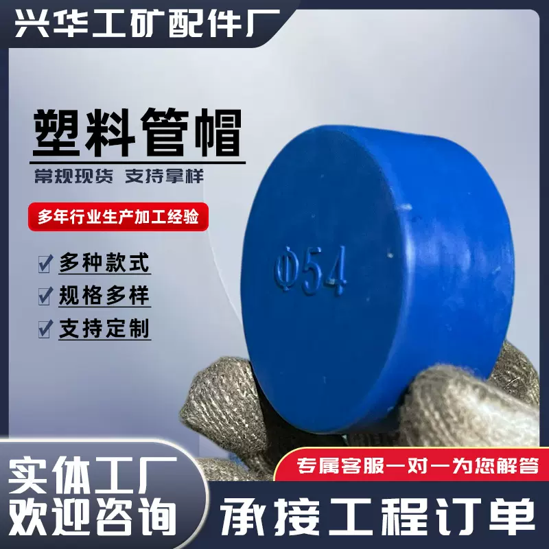 钢管塑料管帽堵盖圆形防尘螺纹蓝色钢筋保护套管子内塞封头堵头PE