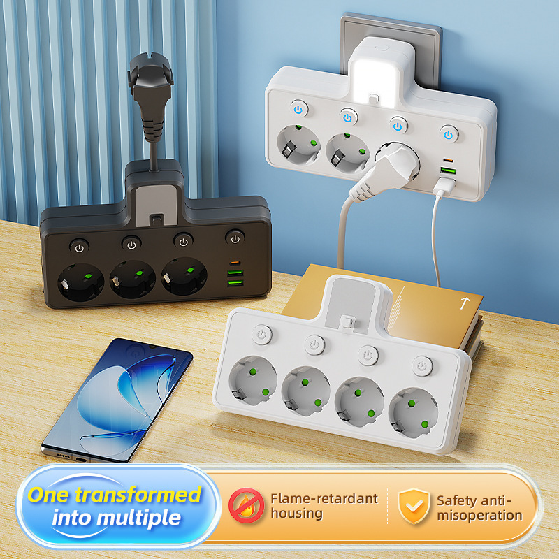 Cross-border European standard multi-socket adapter, German standard plug, Korean wireless power strip with multiple switches and USB ports