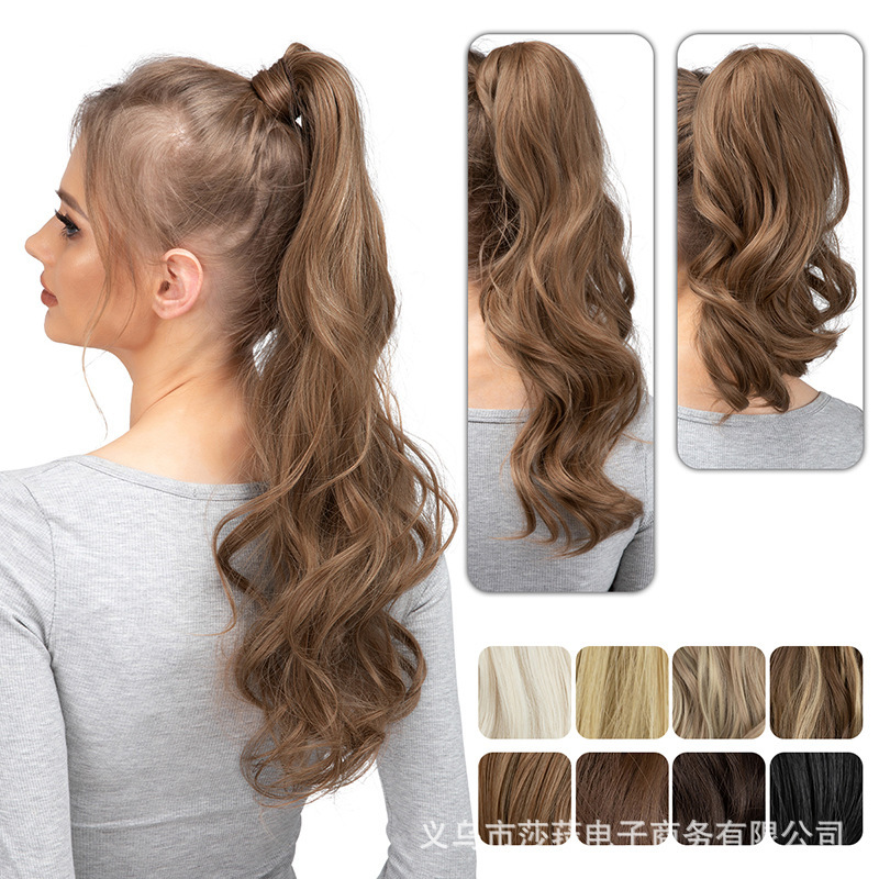 Wig Ponytail for Women with Long Curly Hair, Elastic Magic Tape, Wavy Natural Braid, Hair Cross-Border Wholesale, Double High-Temperature Silk