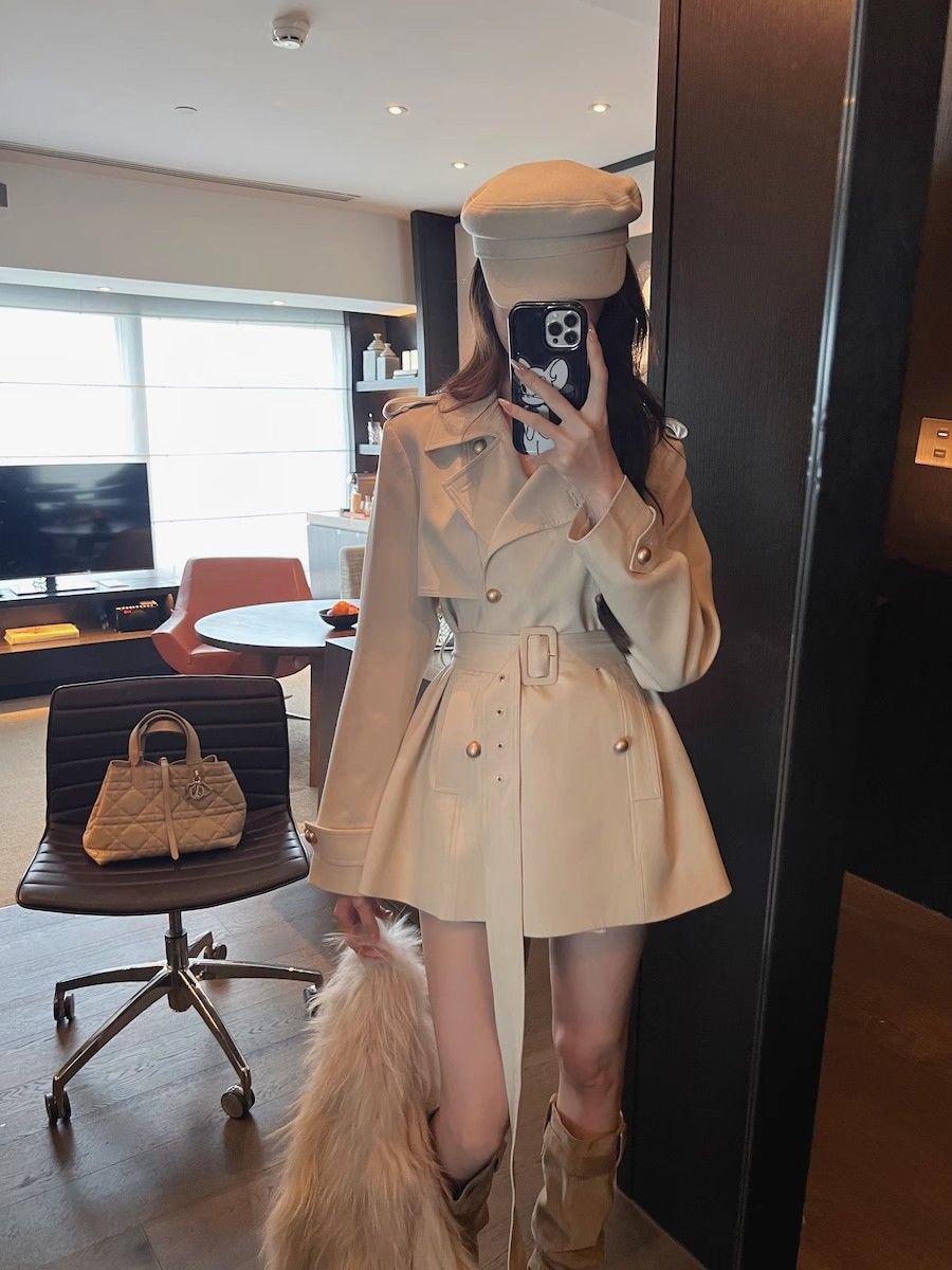 ng2510292 Spring New Korean-style Vintage Trench For Women, Slimming And Waist-cinching, Mid-length Coat_ecoleips.com
