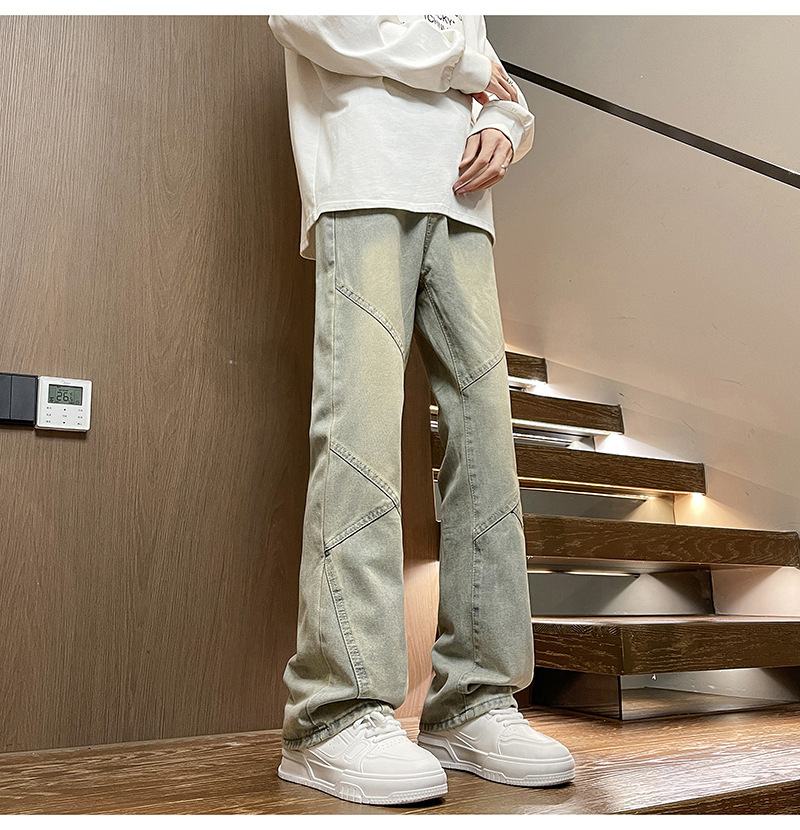 American Style Jeans For Men Spring Autumn Design Sense Patchwork Tall And Slim Narrow Straight Scimitar Flared Pants_mkmklike.com