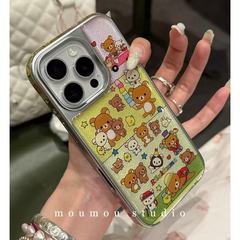 電気メッキシルバーフレームサイドパターンクマ iPhone16promax Apple 14 携帯電話ケース 15 新しいスタイル 13 女性に適しています