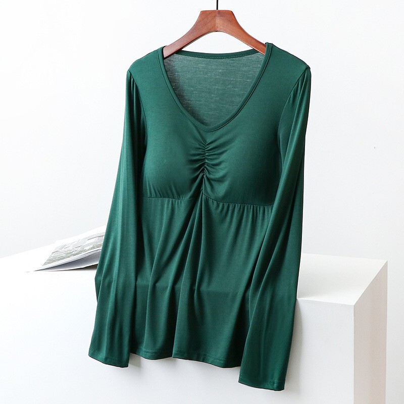 Modal long sleeve women's summer loose plus size solid color yoga clothes Korean thin slimming V-neck T-shirt top Modal long sleeve women's summer loose plus size solid color yoga clothes Korean thin slimming V-neck T-shirt top