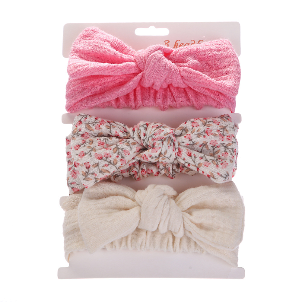 Bebé europeo y americano Orejas de conejo accesorios para el cabello de tres piezas DIY niños lindo arco diadema Zou tela de algodón banda para el cabello traje