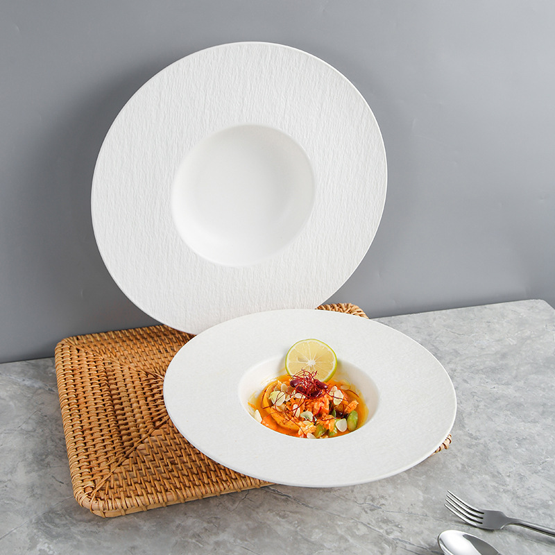 Comercio exterior Sombrero de paja de cerámica de grano de piedra transfronterizo Plato de plato Pasta Plato de comida occidental Plato de sopa de boca profunda Plato de ensalada profundo