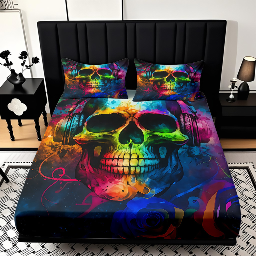 TEMU / JIT abrasión cama Kits cráneo patrón de impresión digital HD ropa de cama para diseñar