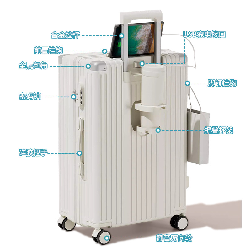 20 pulgadas, maletero y mujer, maleta roja ultra silenciosa, robusta y duradera, 24 contraseñas de viaje, maleta de embarque de cuero.