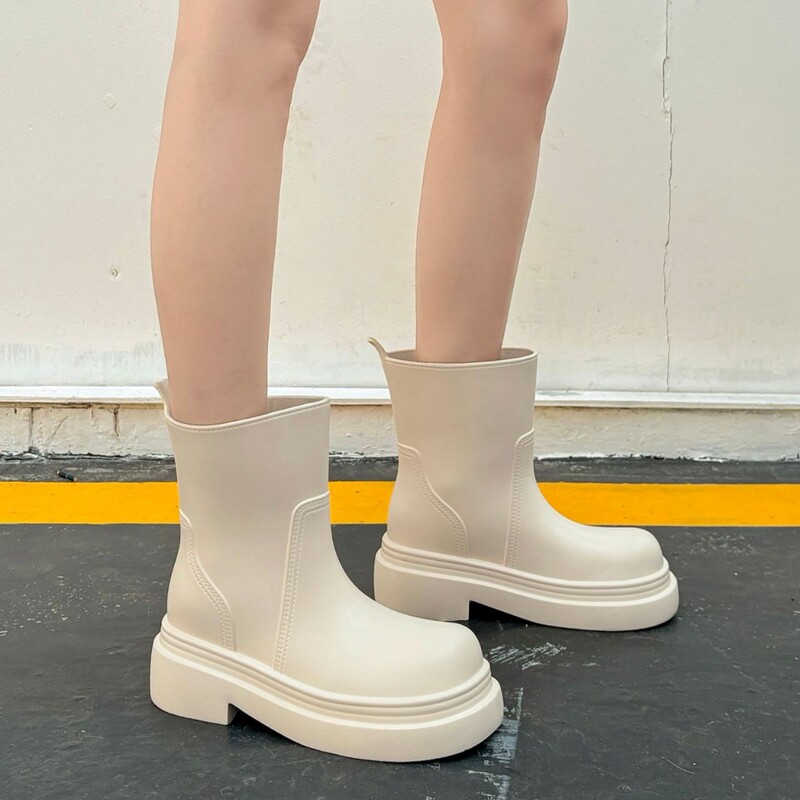 Chelsea Thick-Soled Mid-Calf Rain Boots for Women, European and American Style, Soft-Soled Eva Casual Martin Hiking Shoes, Snow Boots