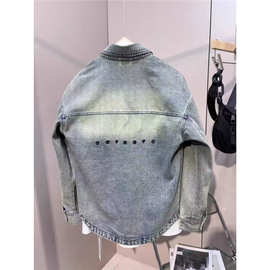 春秋季简约男士外套衬衫韩翻领旧牛仔时尚水洗做潮流2025夹克新款