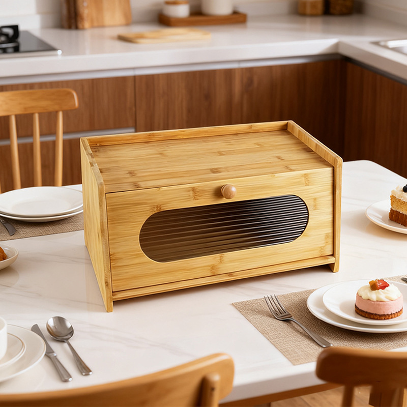 Kitchen Countertop Wooden Bread Box Stackable Acrylic Window Storage Box Modern Fresh Bread Storage Box Farmhouse Style