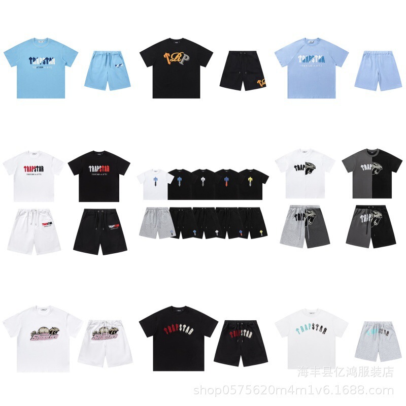 Cross-border trade Trapstar short-sleeved suit new rainbow letters gradient towel embroidery casual shorts suit Cross-border trade Trapstar short-sleeved suit new rainbow letters gradient towel embroidery casual shorts suit