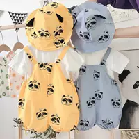 Детский летний костюм из чистого хлопка, новый короткий комбинезон в корейском стиле, трехкомпонентный комплект, тонкая одежда для малышей, модный для прогулок